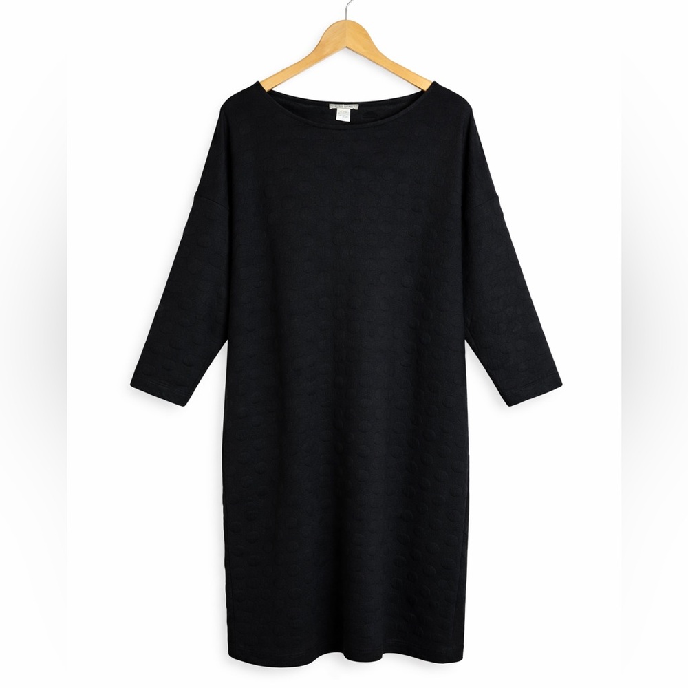 Joan Vass Black Polka Dot Textured Dress
